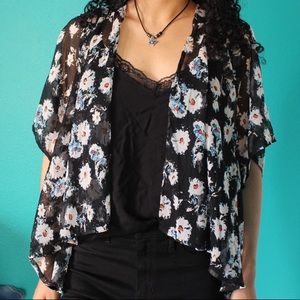 SO black floral kimono/shawl